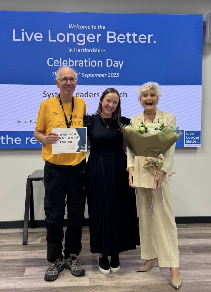 (pictured left), Chris Lloyd, Hertfordshire Councillor, (pictured middle) Charlotte Bird, Live Longer Better in Hertfordshire Lead (pictured right) Angela Rippon CBE.